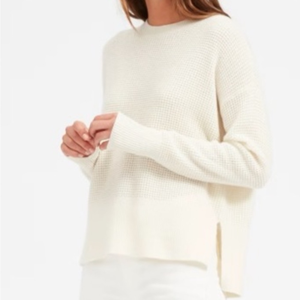 Everlane Cashmere Waffle Boxy Crew Sweater S Cream